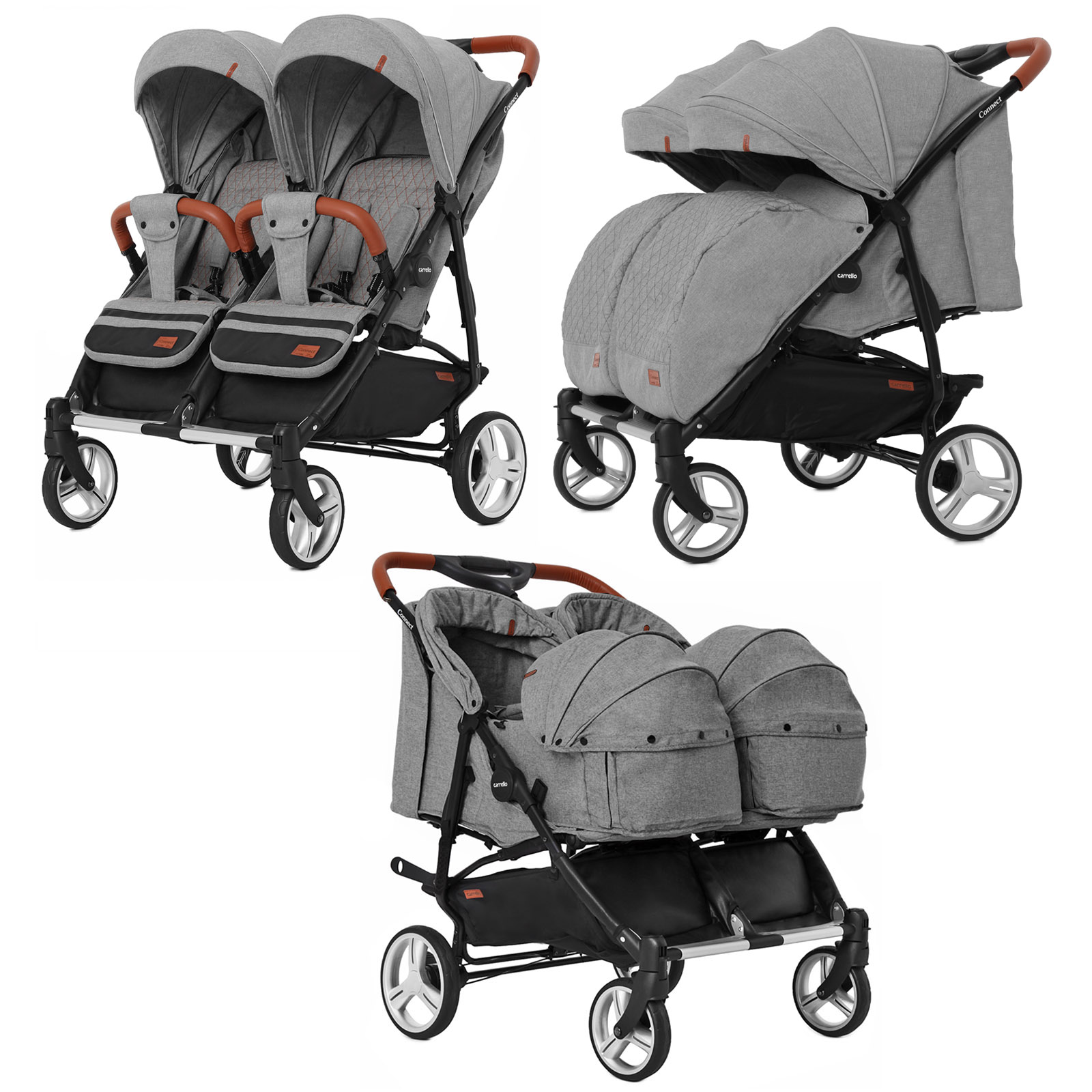 Коляска прогулянкова /універсальна 2в1 CARRELLO Connect CRL-5502 Ink Gray для двійні (Каррелло Коннект)